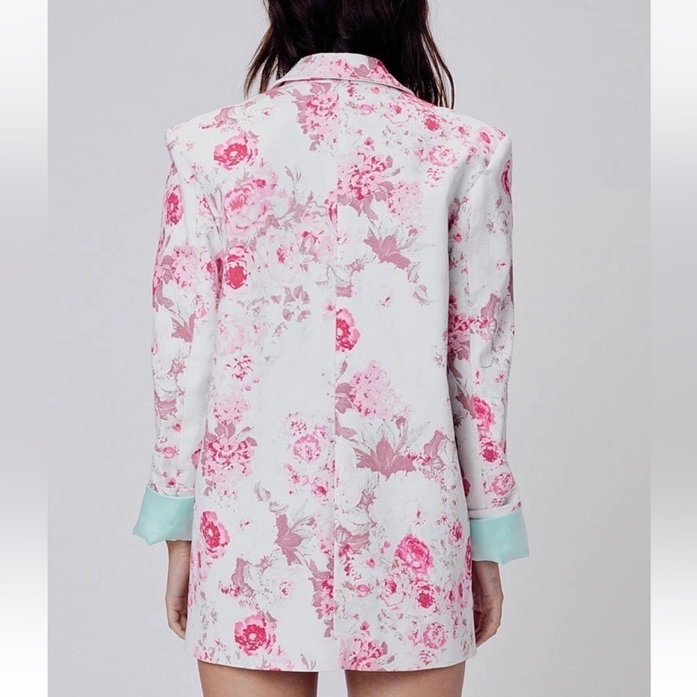 NWT For Love & Lemons Weston Denim Blazer Pink Floral - Medium - Picture 5 of 8